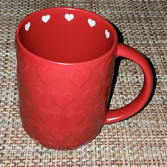 MRK Red Ceramic Coffee Mug Embossed Hearts Christmas Holiday Valentines Day‎ - Picture 2 of 8